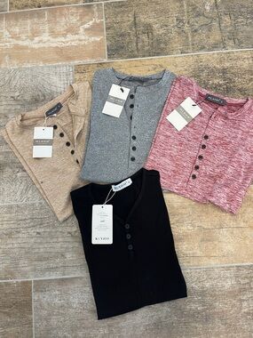 NWT Mens MLANM Henley Tops w Button Bundle of 4 Size Small S